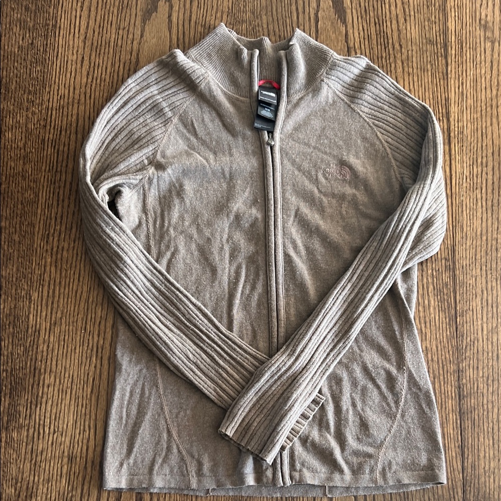 The North Face Taupe Ribbed Full-Zip Sweater